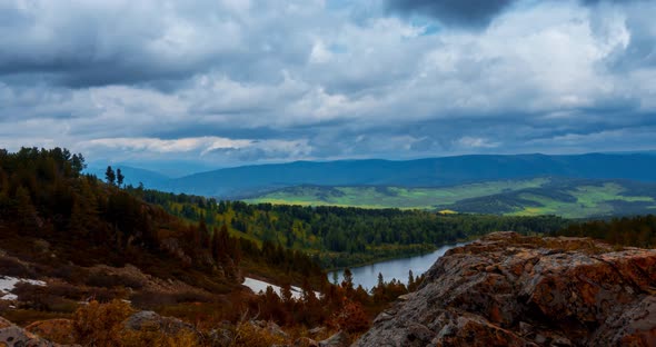 Mountain Lake Timelapse at the Summer or Autumn Time