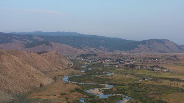 Stanley, Idaho and Valley Creek on a Summer Evening - Aerial