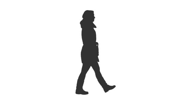 Silhouette of a Walking Woman with Hands in Pockets, Alpha Channel