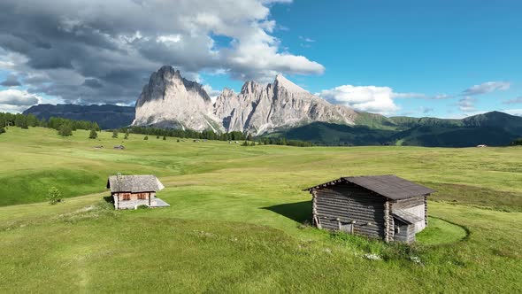 Evening on the Seiser Alm in the Dolomites mountains