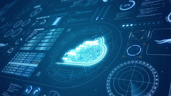 3D cloud computing with head up display background and futuristic technology abstract background