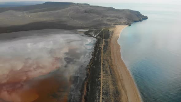 Aerial View of Beige Salt Lake