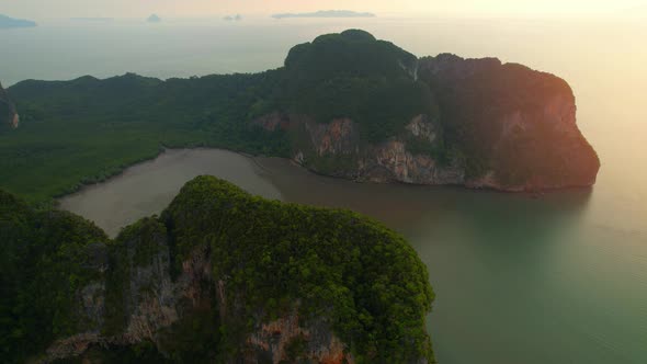 Aerial view from a drone flying over the bay.