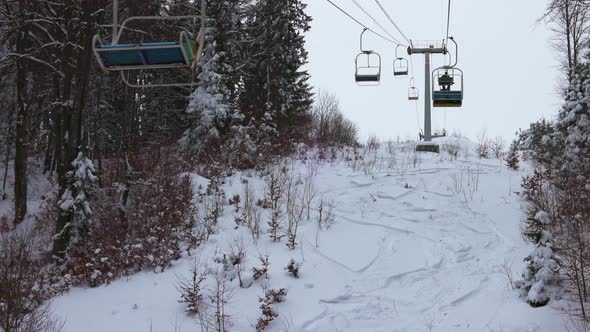 High View From the Ski Lift Above the Forest Path in the Beautiful Carpathian Mountains