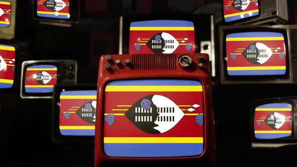 The flag of Eswatini and Retro TVs.