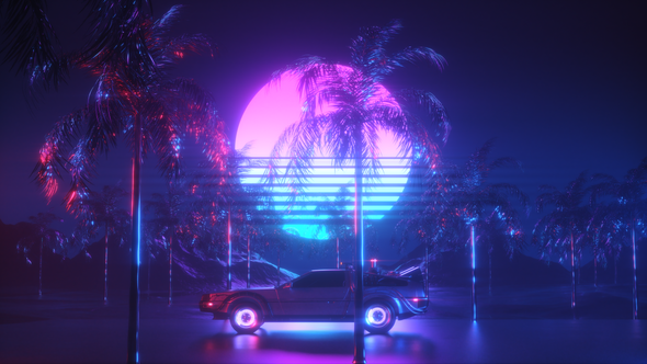 Futuristic Car Riding Synthwave Backdrop