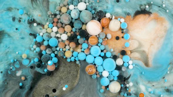 Colorful Paint in Bubbles Organically Moves in the Liquid