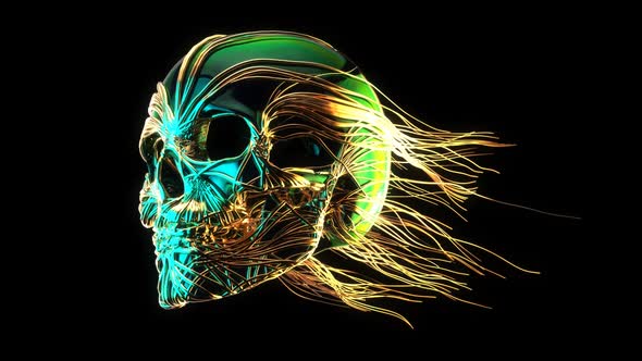 3D golden abstract skull in line art