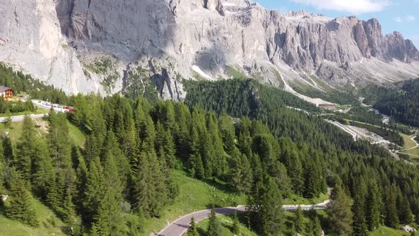 Aerial Mountain Landscape in Gardena Pass, Italy