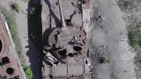 Vertical Video of a Destroyed Russian Military Equipment During the War in Ukraine