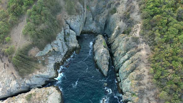 Aerial view to the beautiful rocky beach