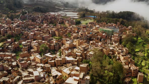 Aerial of the rice fields and villages of Yuanyang County China