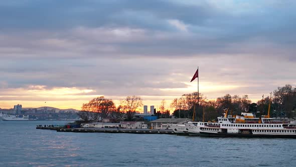 Turkish Flag Over Bosphorus - Slow Motion