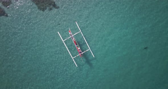 Top View of Fishing Boat in Blue Water