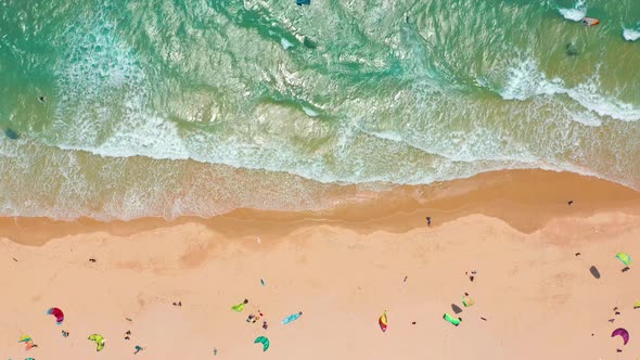 Aerial View. Big Waves Rolling on Coast Ocean, Breaking Waves, Shoreline