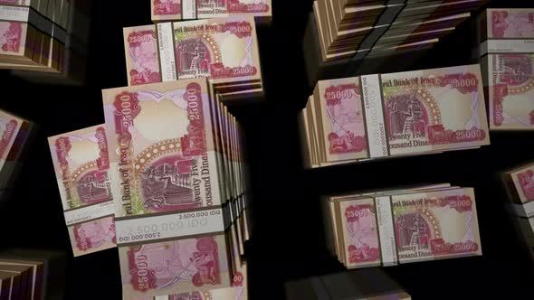 Flight over the Iraq Dinar money banknote packs loop