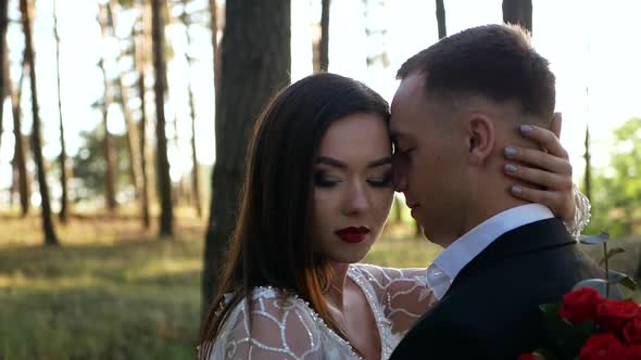 Wedding Day Newlyweds Walk Together Holding Hands