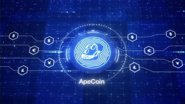 ApeCoin token animated logo. Bored Ape Yacht Club crypto coin. Bored Ape cryptocurrency animation alt