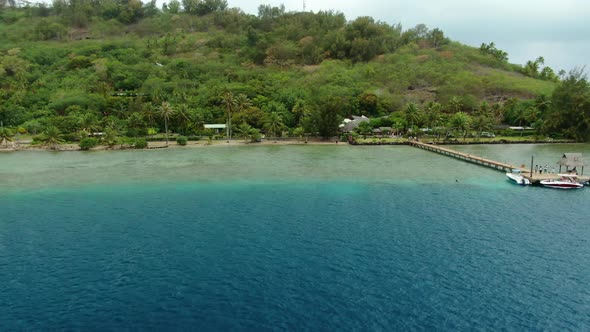 Flying along the tropical coastline and  jungles of the  Tahitian island of Bora Bora, featuring cry