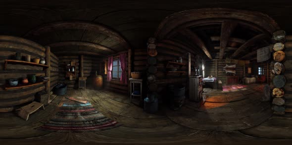 VR360 View of Old Log Home Interior alt