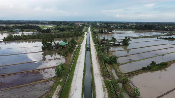 Aerial view Malays house at the rural road