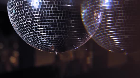 Disco ball close up view. Close up view of sparkling disco ball on party