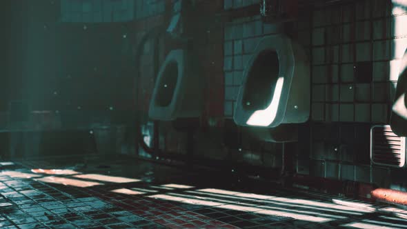 Abantoned Old Public Toilet with Bright Lights alt