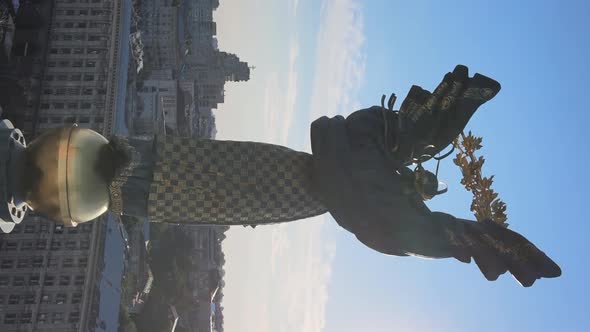 Vertical Video  Monument in the Center of Kyiv Ukraine