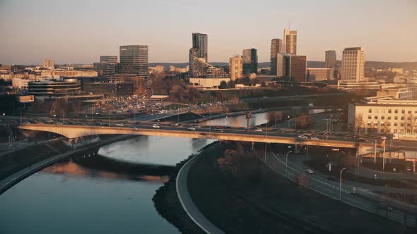 Establishing Aerial View Shot of Business City Center Downtown