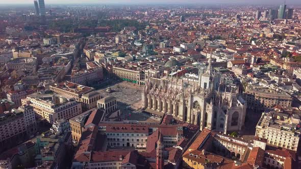 Aerial Drone Footage View of Cathedral Dome in Milan Italy