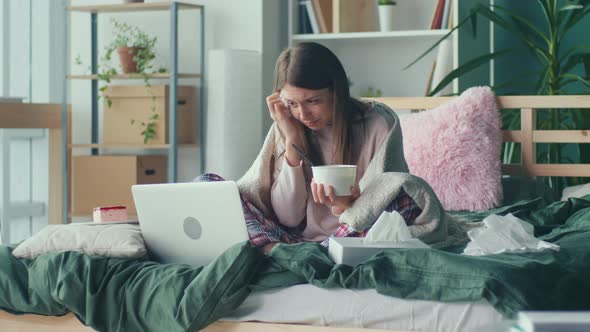 Upset Young Woman Wrapped in Blanket Worry Separation or Divorce