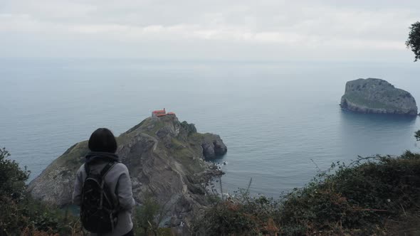 View of Bakio beach resort city and Gaztelugatxe, north of Spain