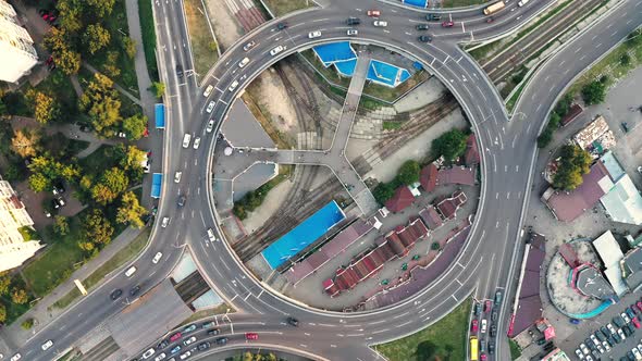 Traffic on the Ring Road  Top View Cinematic Drone Shot