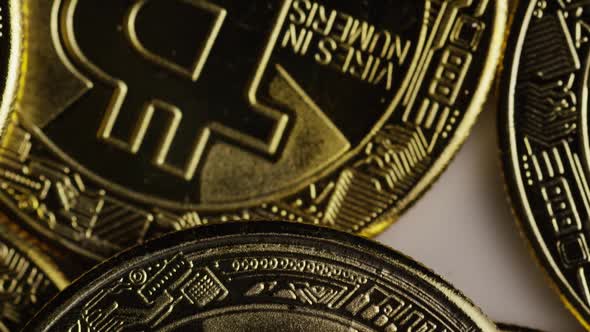 Rotating shot of Bitcoins 