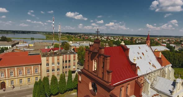 Panoramic Aerial drone view of small town