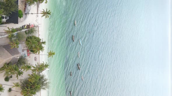 Tanzania Vertical Video  Boat Boats in the Ocean Near the Coast of Zanzibar Aerial View