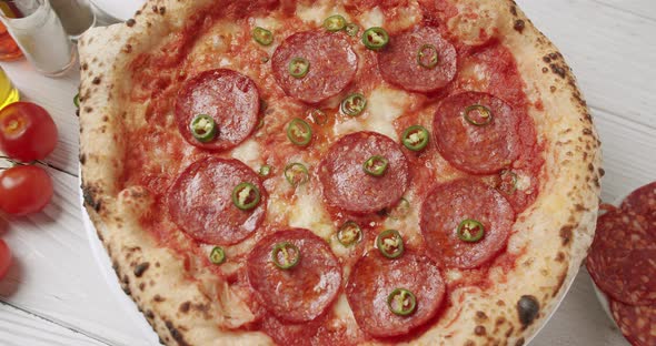Close Up Pepperoni Pizza Ready for Eating