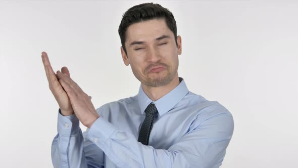 Applauding Businessman, Clapping on White Background