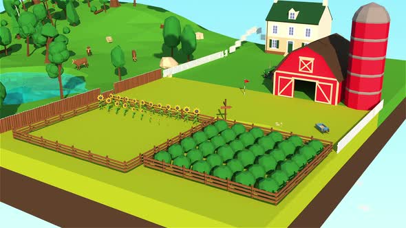Farm Area 3D Low Poly Animation