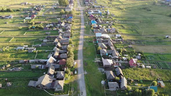 Aerial View of the Russian Village in Summer