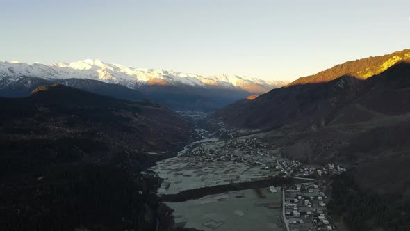 Aerial View of the Mountain Range of Georgia Svaneti Region Village