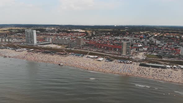 Footage of a crowded beach along the North Sea coast near the city of Zandoort, Netherlands.