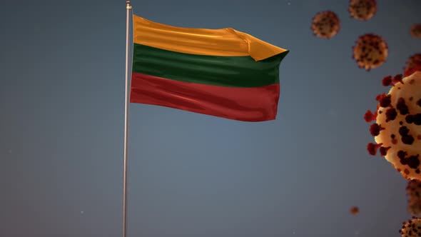 Lithuania  Flag With Corona Virus Attack 4K