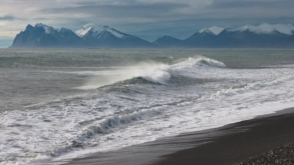 Waves Crashing Onto Black Sand Beach