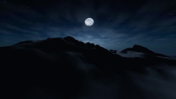 The Moon Over The Mountains In Floating Clouds 02