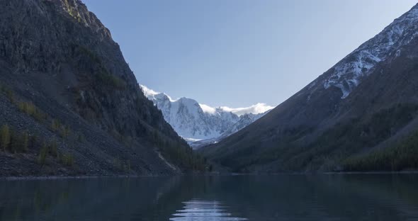 Mountain Lake Timelapse at the Summer or Autumn Time. Wild Nature and Rural Mount Valley. Green