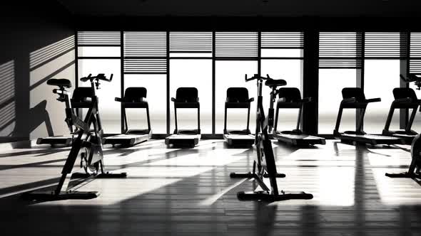 Black And White Modern Gym or fitness center Interior. Sport, heatlh concept