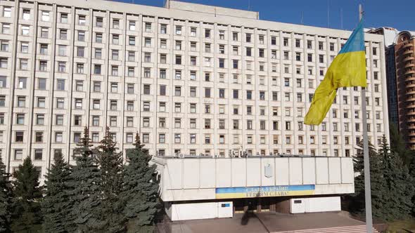 The Building of the Central Election Commission of Ukraine in Kyiv. Aerial. Slow Motion
