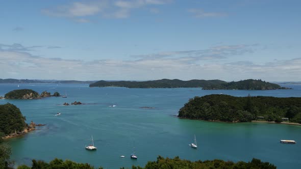 Pan from Urupukapuka Island the largest island in the Bay of Islands 