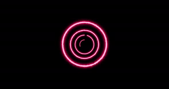 Multiple neon circles forming and changing color against black background